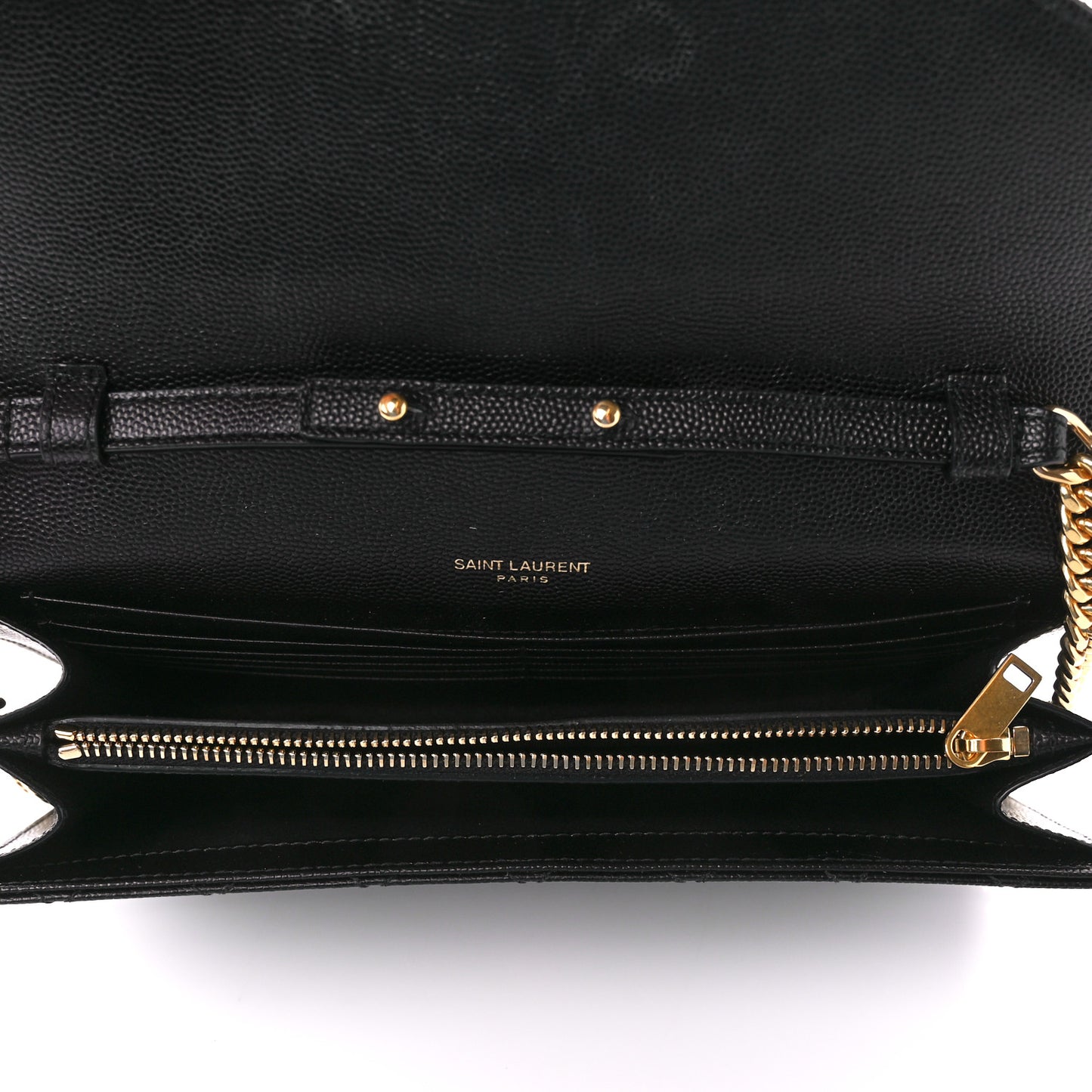 SAINT LAURENT Grain De Poudre Mixed Matelasse Triquilt Monogram Chain Wallet Black