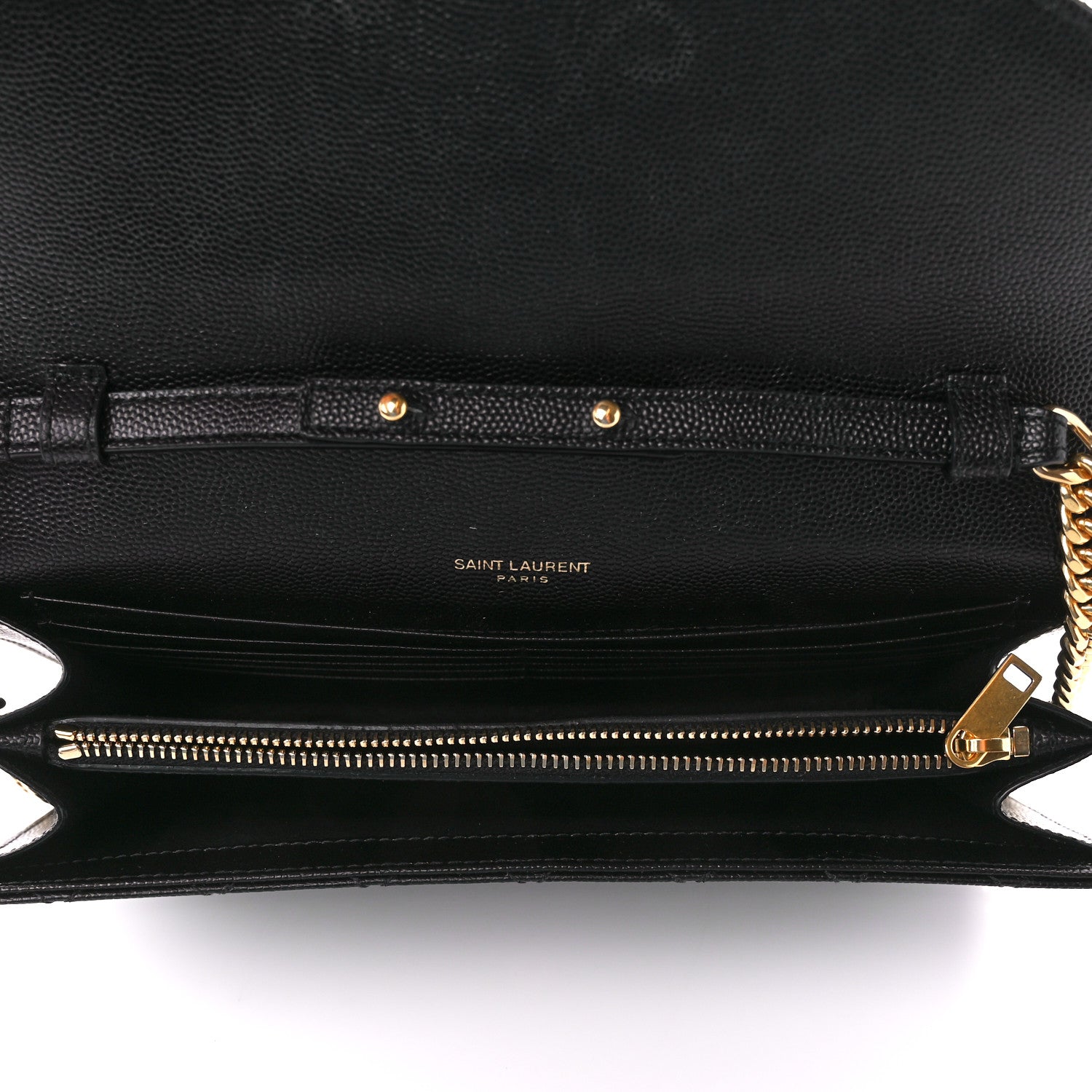 Saint Laurent SAINT LAURENT Grain De Poudre Mixed Matelasse Triquilt Monogram Chain Wallet Black 4 of 10