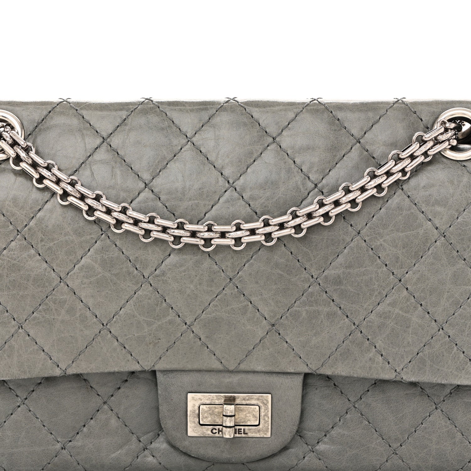 Chanel Aged Calfskin Quilted 50th Anniversary 2.55 Reissue Flap 225 Grey 8 of 14