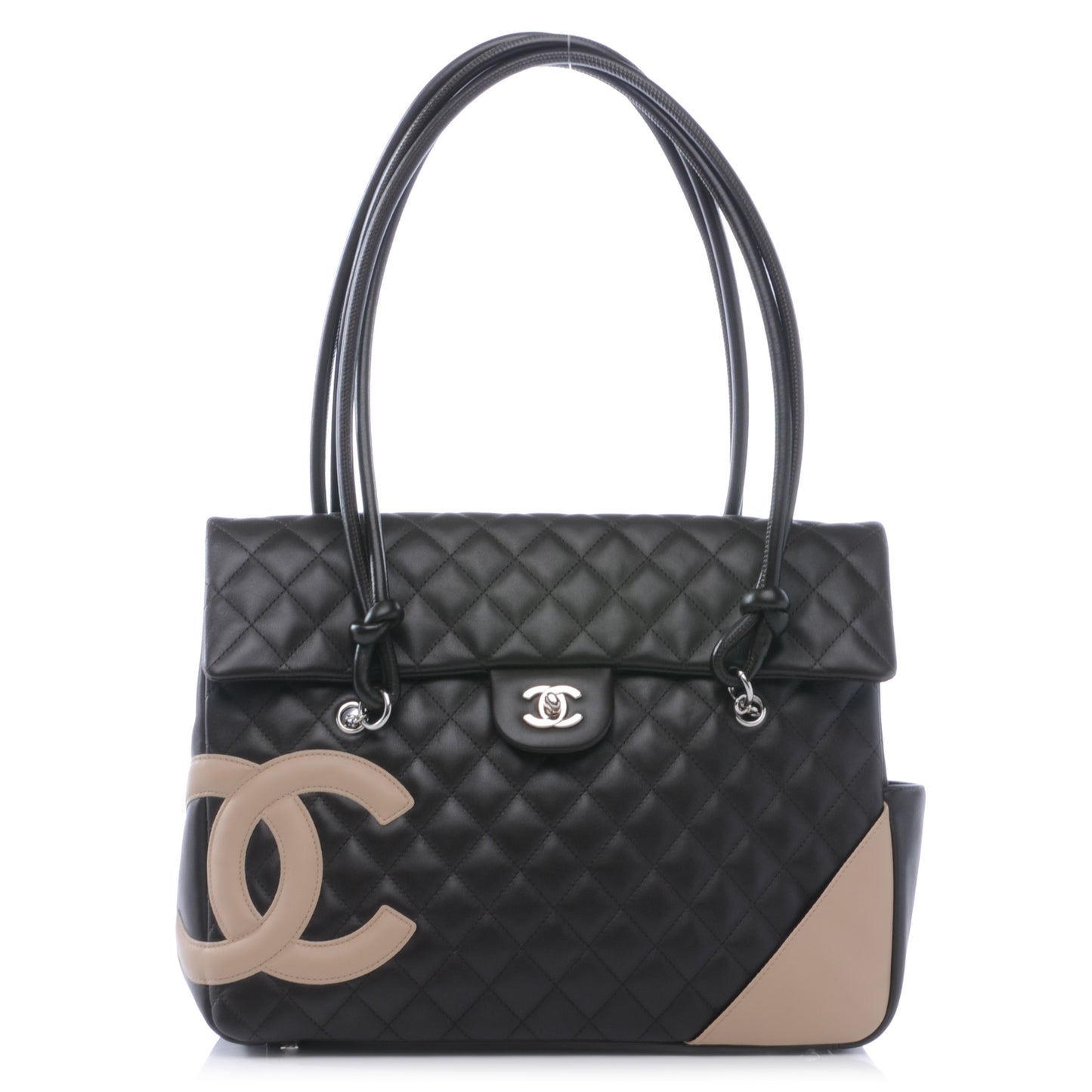 Calfskin Quilted Large Cambon Flap Brown Beige