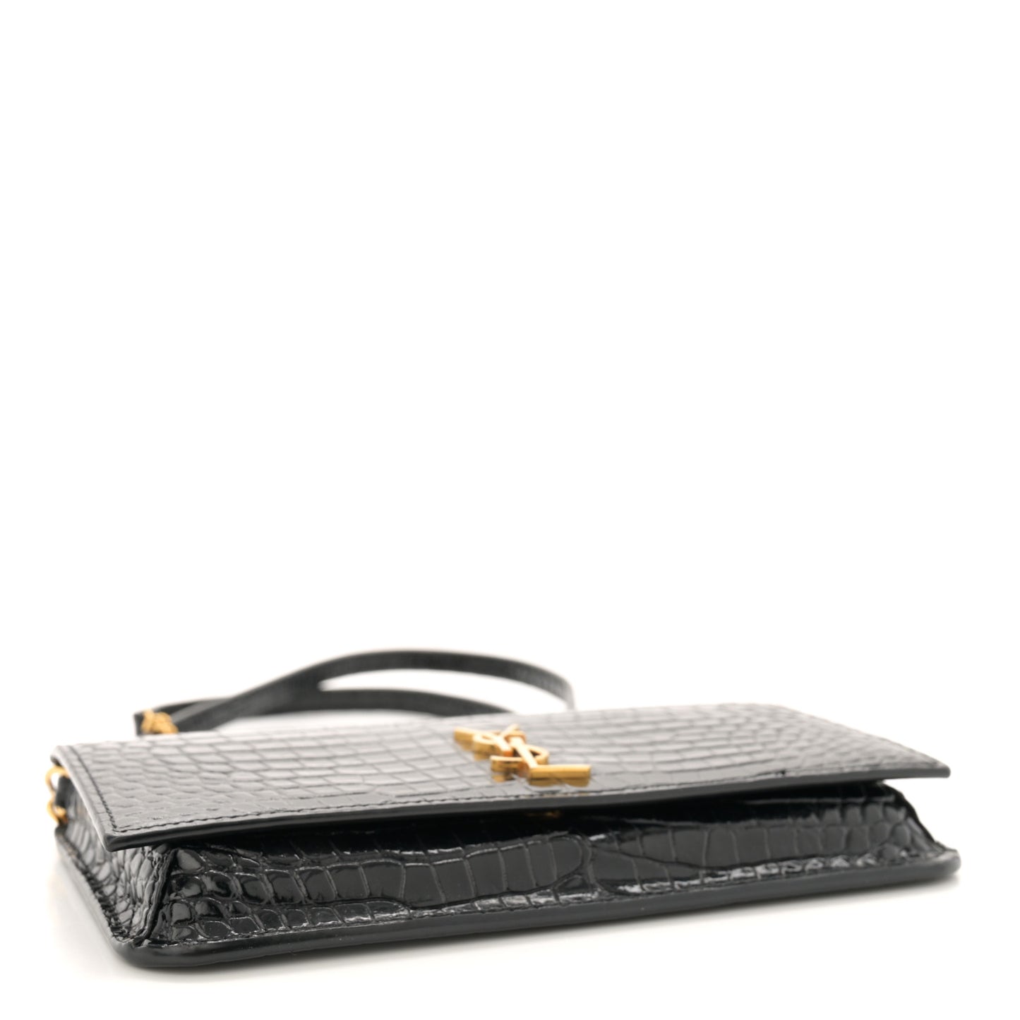Crocodile Embossed Monogram Phone Holder Crossbody Black