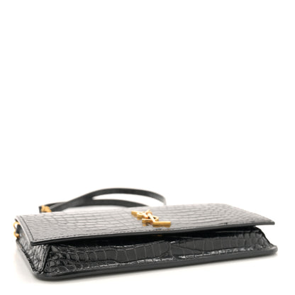 Saint Laurent Crocodile Embossed Monogram Phone Holder Crossbody Black 4 of 12