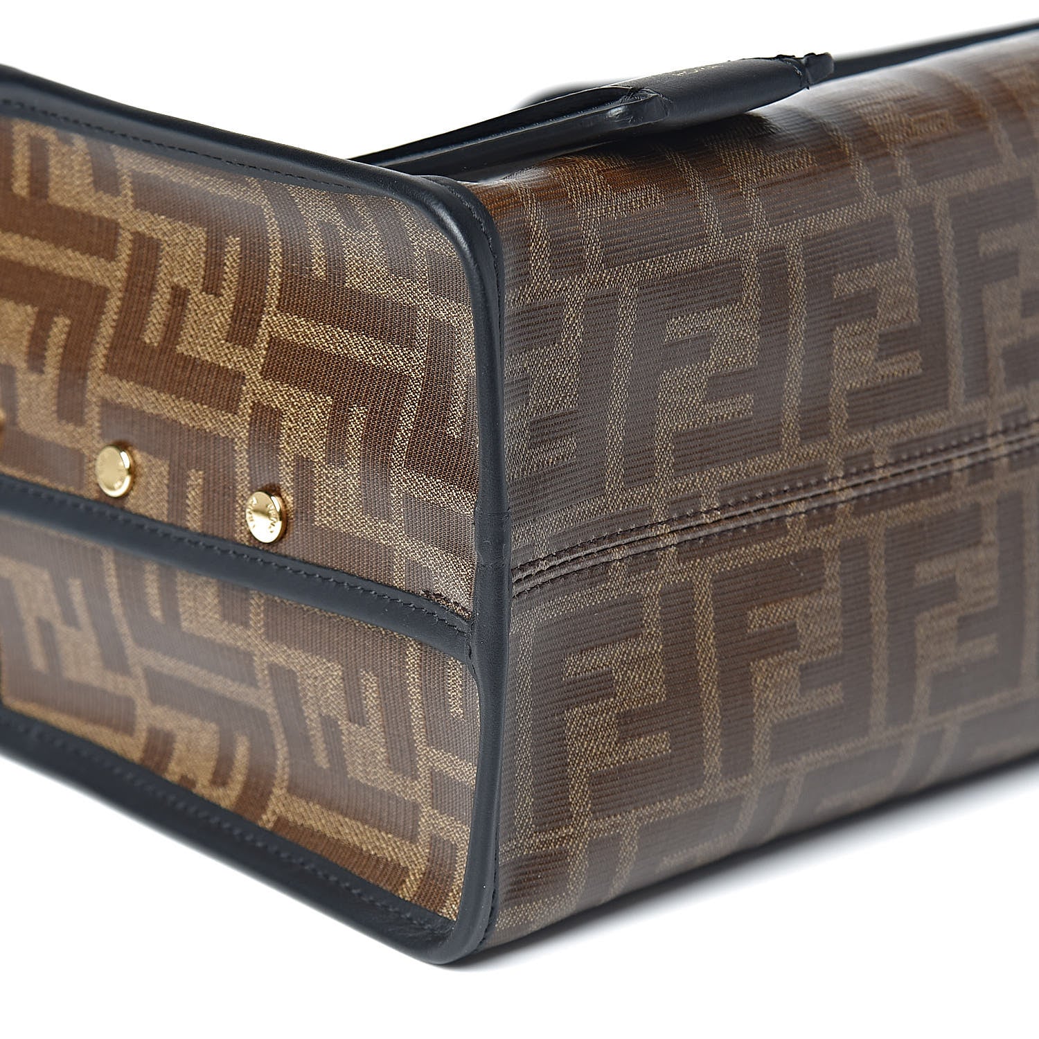Fendi Glazed Fabric Vitello Century FF 1974 Stamp Patch Mini Peekaboo Defender Cover Mogano Panna Black 7 of 8