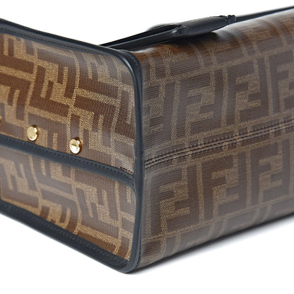 Fendi Glazed Fabric Vitello Century FF 1974 Stamp Patch Mini Peekaboo Defender Cover Mogano Panna Black 7 of 8