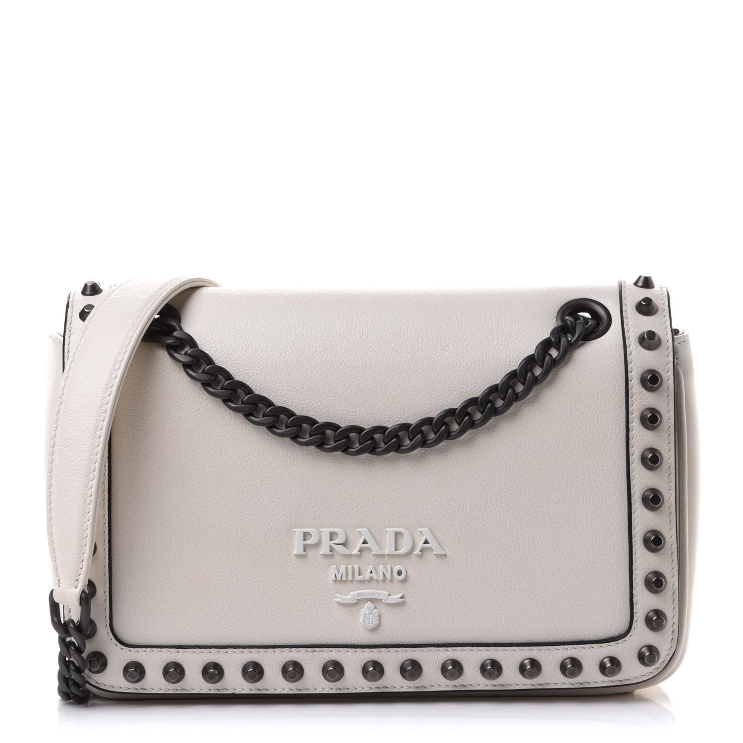 Prada Glace Calfskin Studded Crossbody White 1 of 10