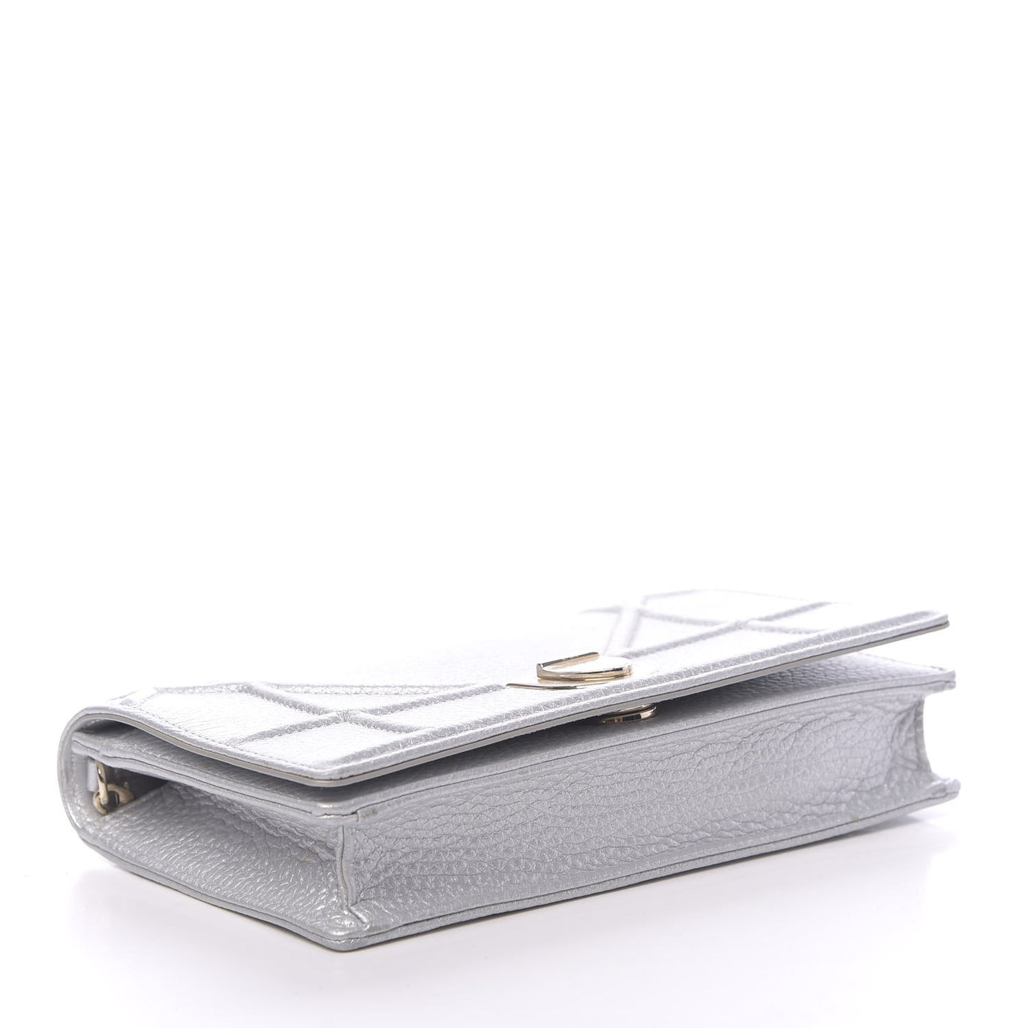 Metallic Grained Calfskin Diorama Wallet on Chain Pouch Silver