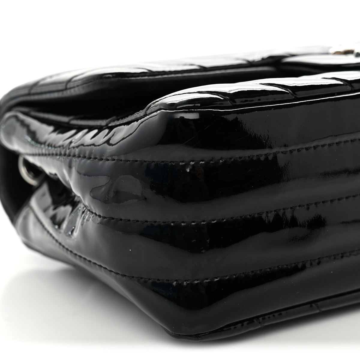 Patent Calfskin Chevron Quilted Mini Rectangular Flap Black