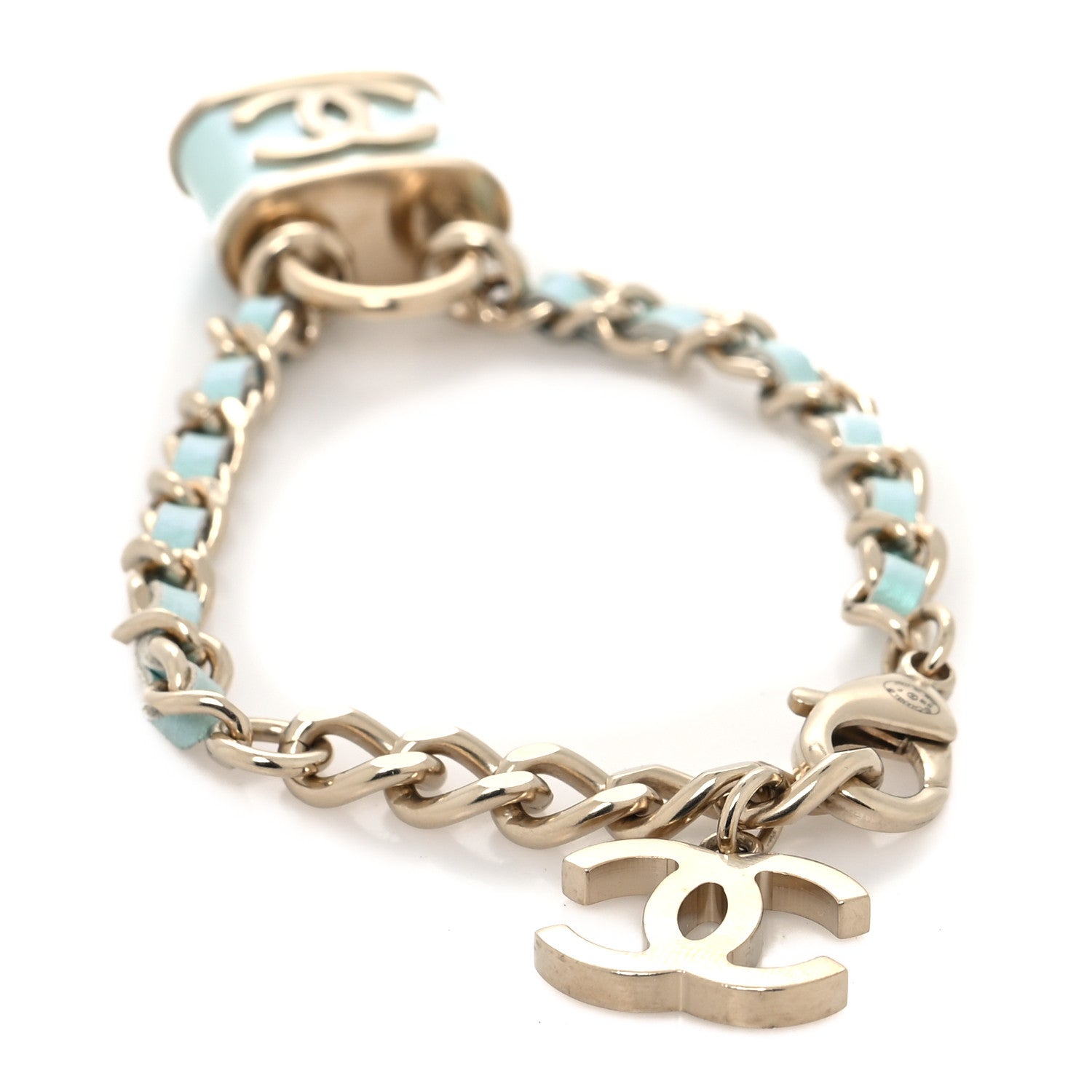 Chanel Metal Iridescent Lambskin Lock Bracelet Gold Light Blue 3 of 5