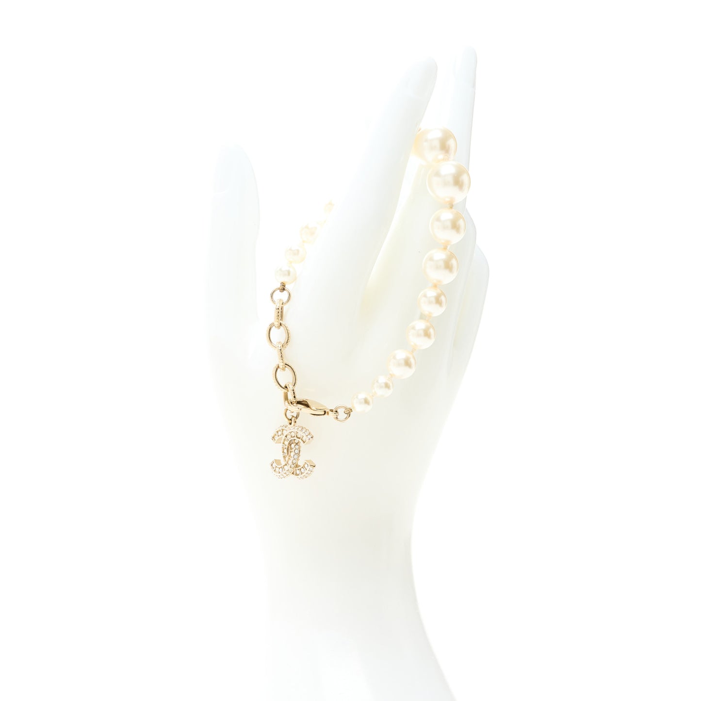 Graduated Pearl Crystal CC Bracelet Gold