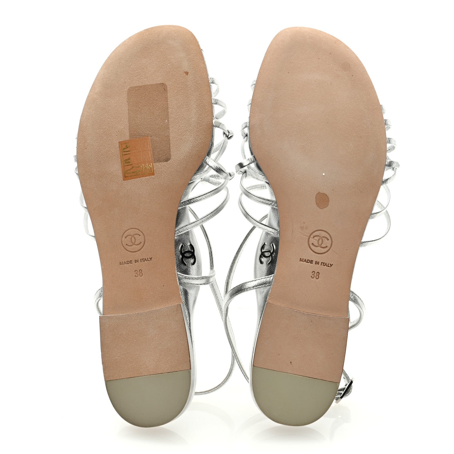 Chanel Laminated Lambskin CC Sandals 38 Silver 5 of 7