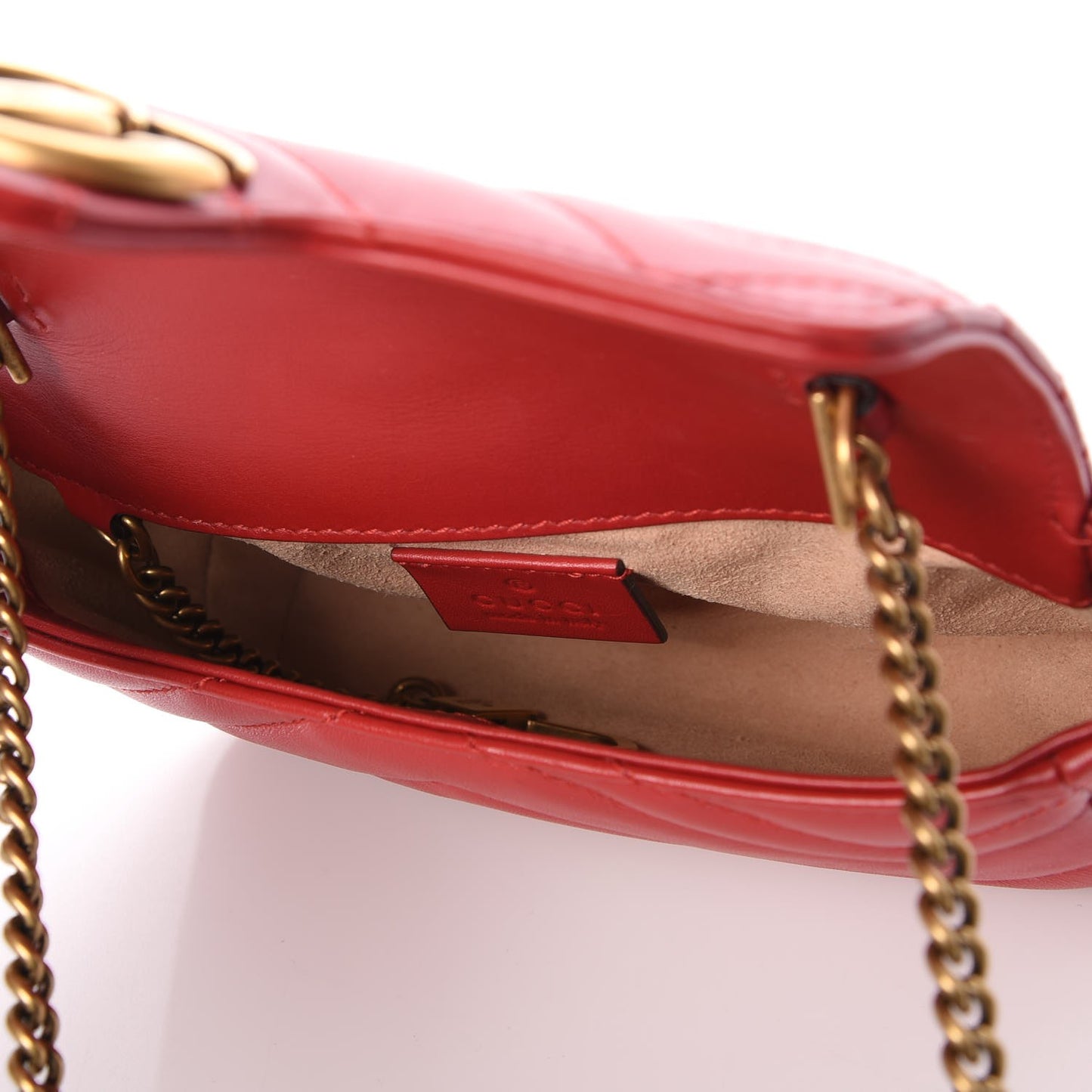 Calfskin Matelasse Super Mini GG Marmont Shoulder Bag Hibiscus Red