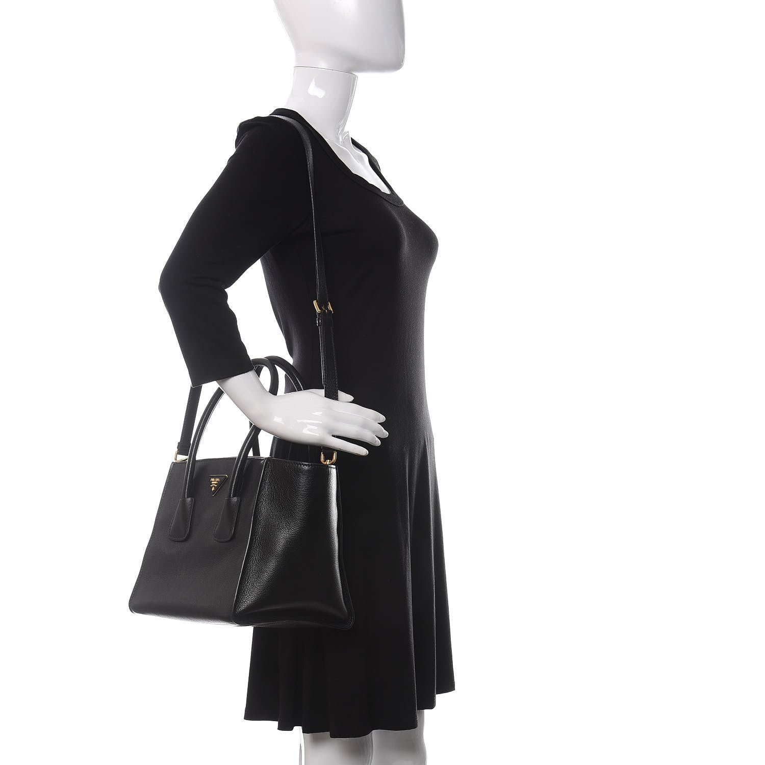 Prada Glace Calf Small Twin Pocket Tote Black 2 of 11