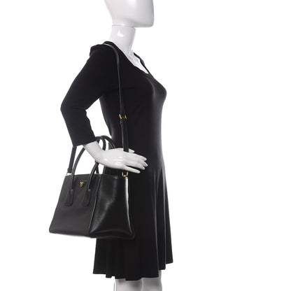 Prada Glace Calf Small Twin Pocket Tote Black 2 of 11