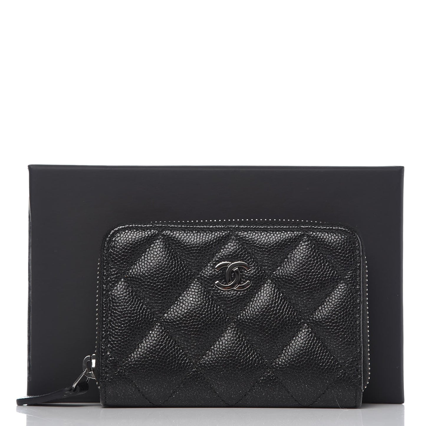 Iridescent Caviar Quilted Zip Coin Purse Black