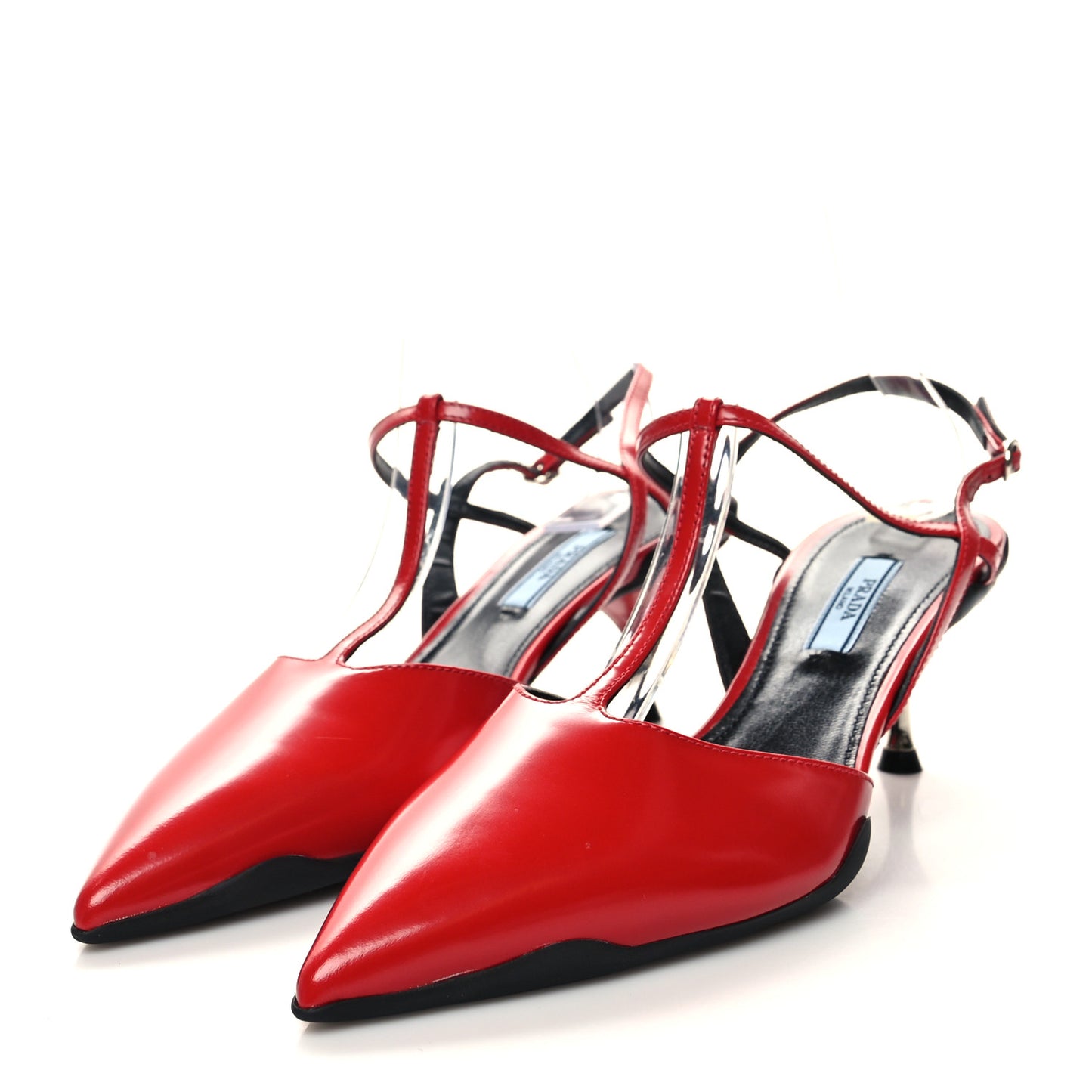 Spazzolato Pointed Toe T-Strap 55mm Slingback Pumps 39 Rosso