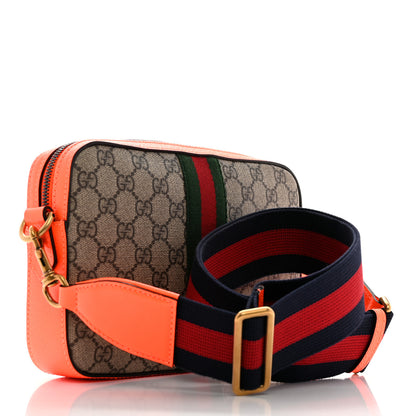 Gucci GG Supreme Monogram Textured Dollar Calfskin Web Ophidia Wristlet Shoulder Bag Beige Ebony Orange 2 of 10
