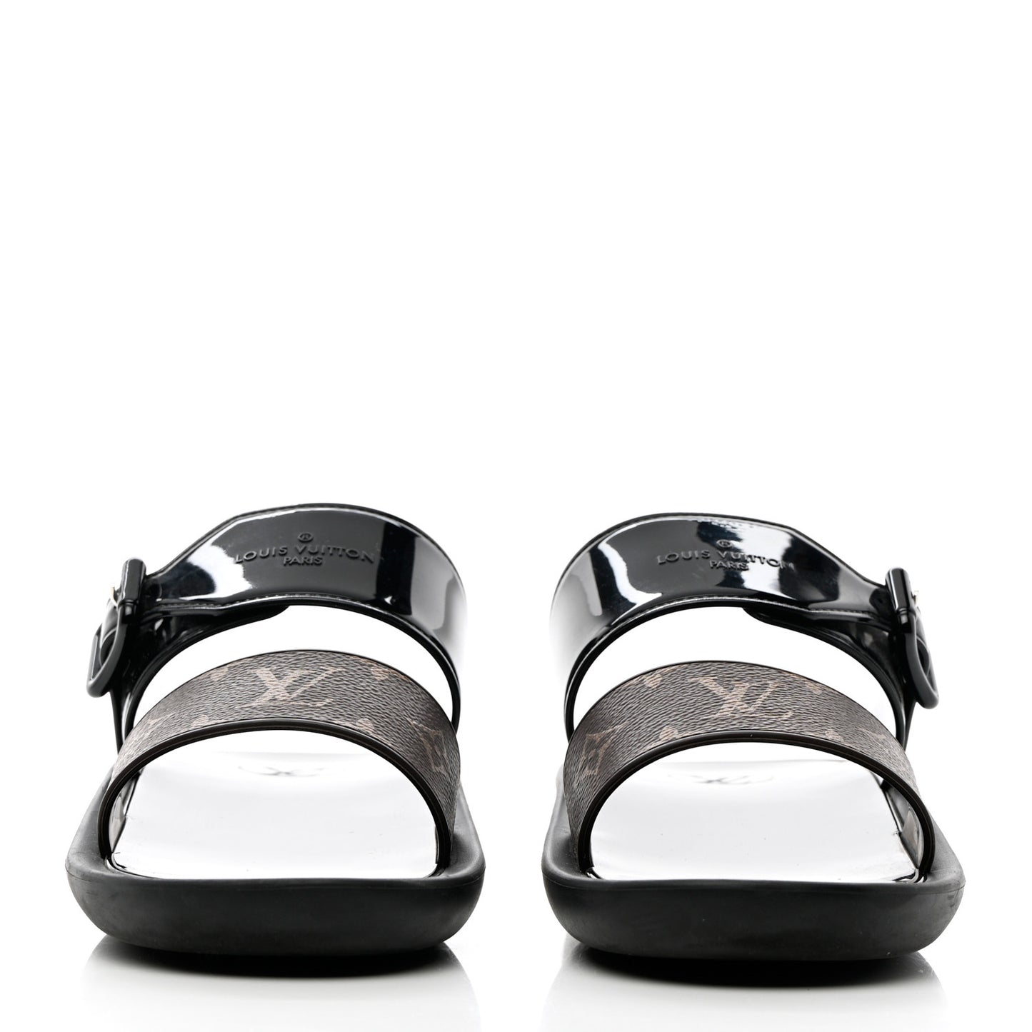 Monogram Sunbath Flat Mule Sandals 38 Black
