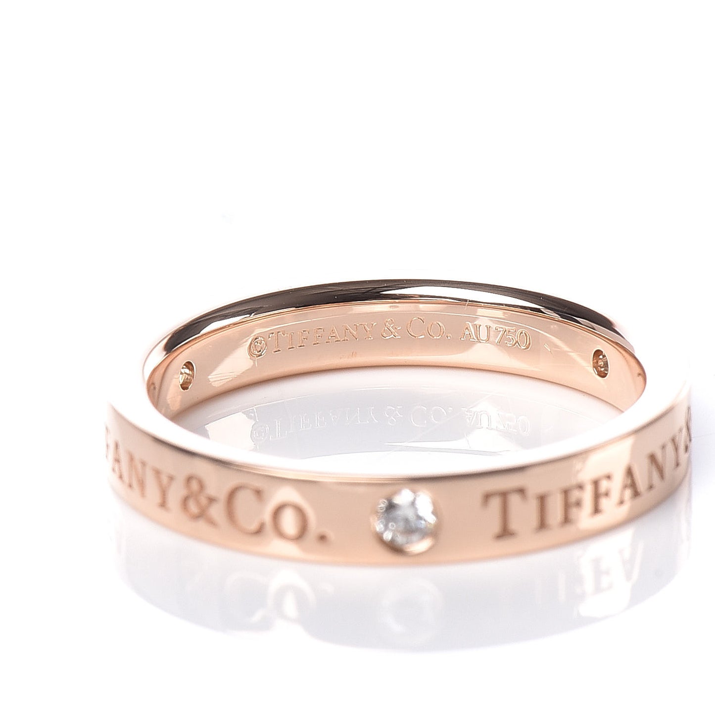 18K Rose Gold Diamond 3mm Logo Band Ring 49 4.75