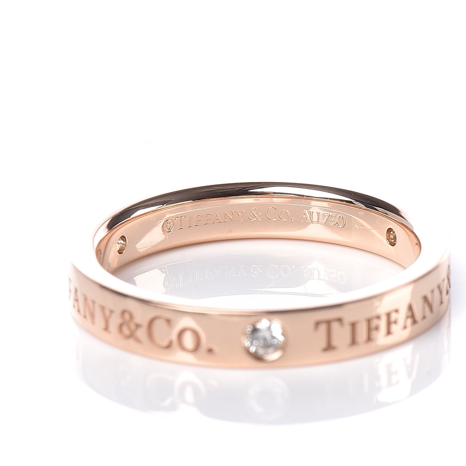 Tiffany 18K Rose Gold Diamond 3mm Logo Band Ring 49 4.75 4 of 5