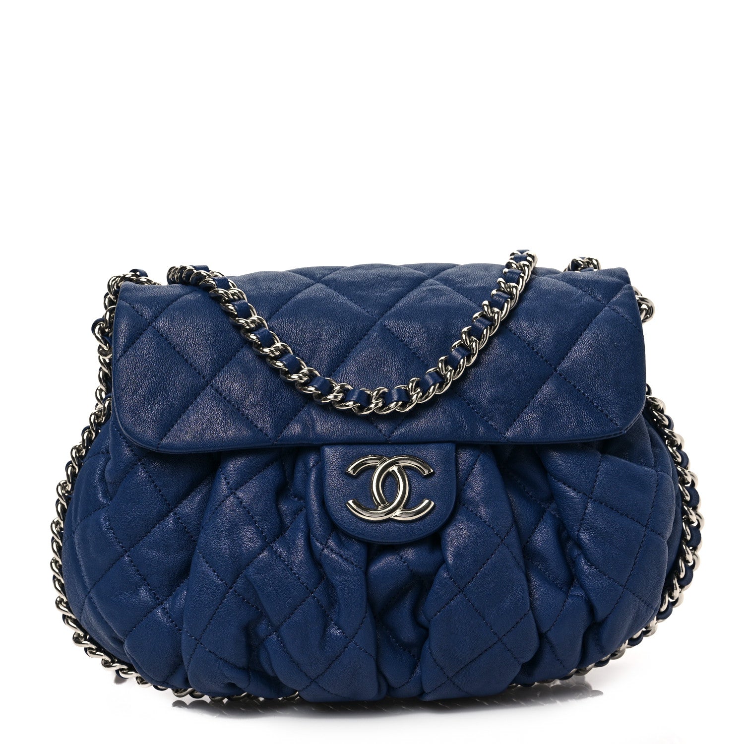 Chanel Washed Lambskin Quilted Medium Chain Around Messenger Blue 1 of 8