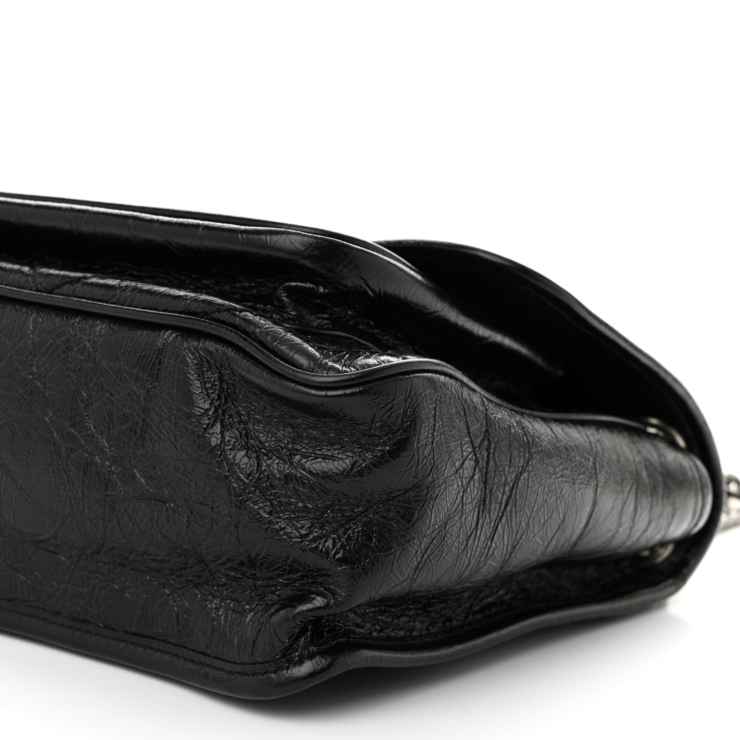 Crinkled Calfskin Matelasse Monogram Medium Niki Chain Satchel Black