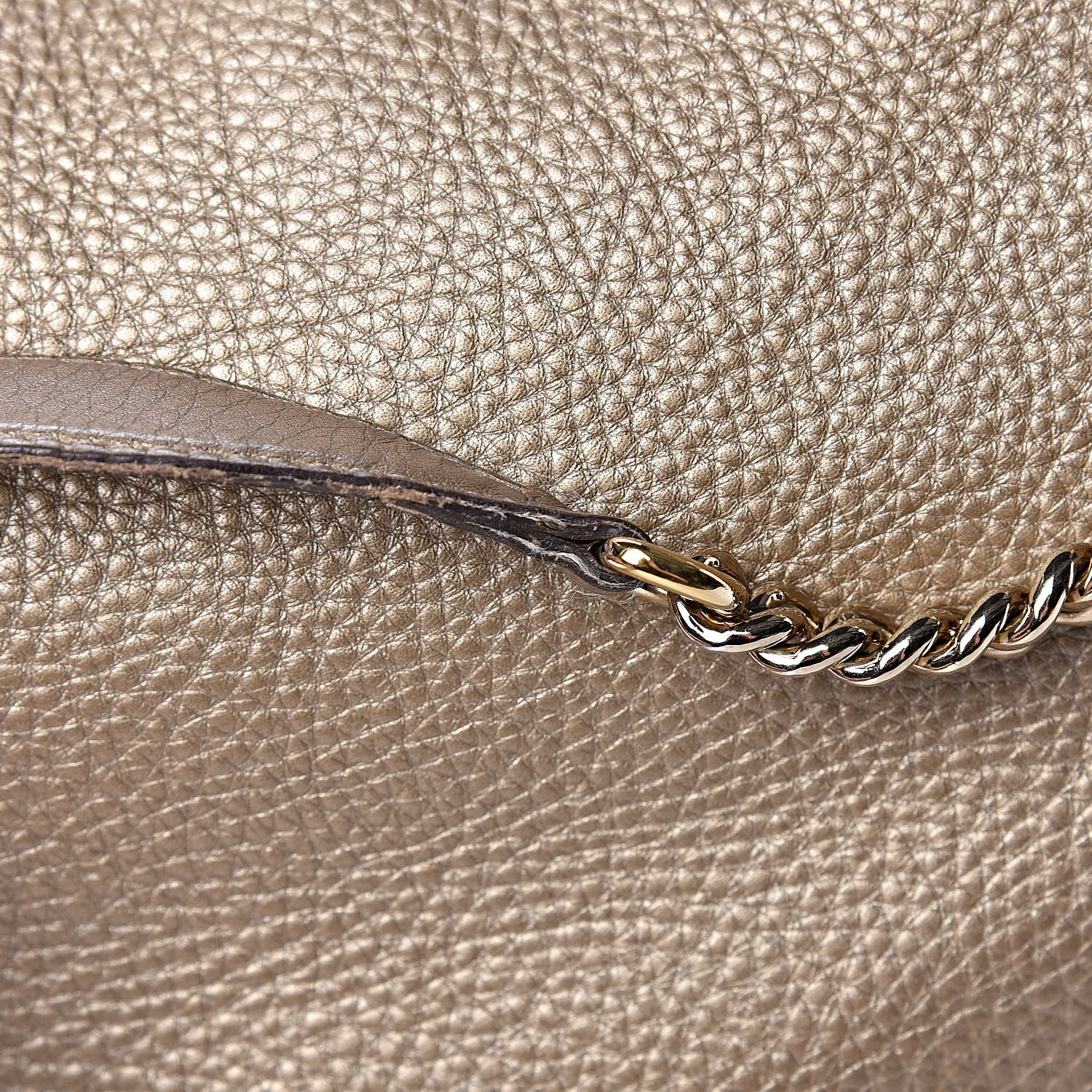 Gucci Metallic Pebbled Calfskin Medium Soho Chain Shoulder Bag Golden Beige 12 of 20