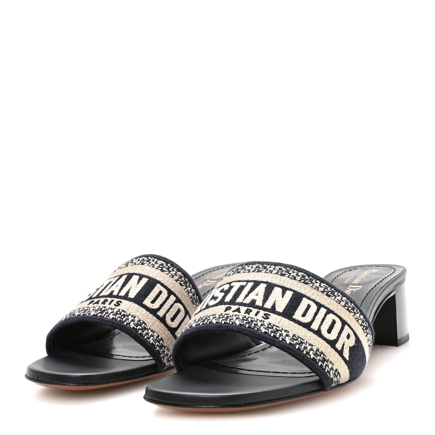 Cotton Embroidered Dway 40mm Slide Sandals 38 Deep Blue