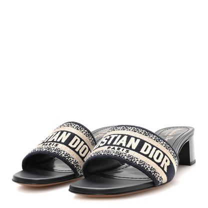 Christian Dior Cotton Embroidered Dway 40mm Slide Sandals 38 Deep Blue 4 of 8