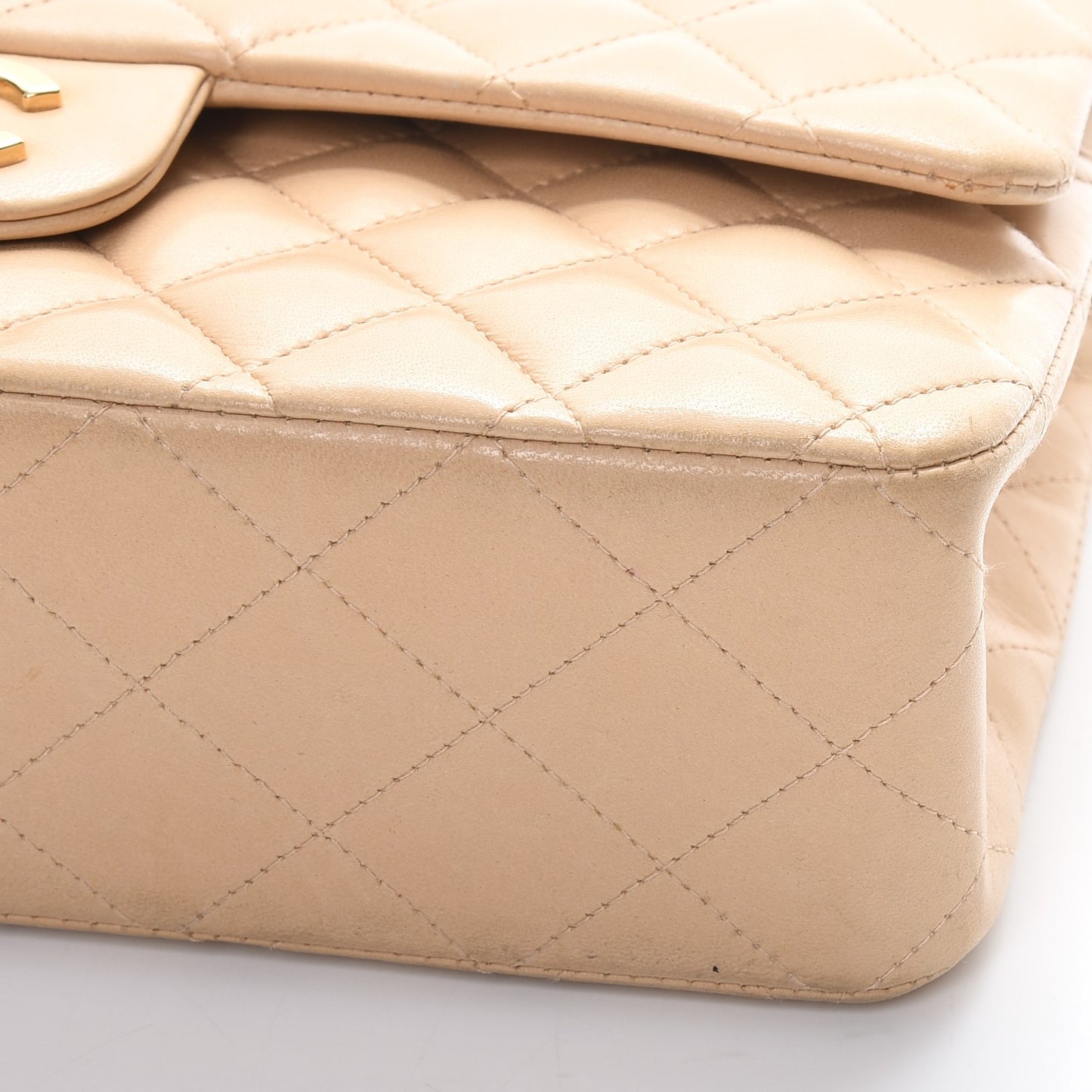 Lambskin Quilted Medium Double Flap Beige Black