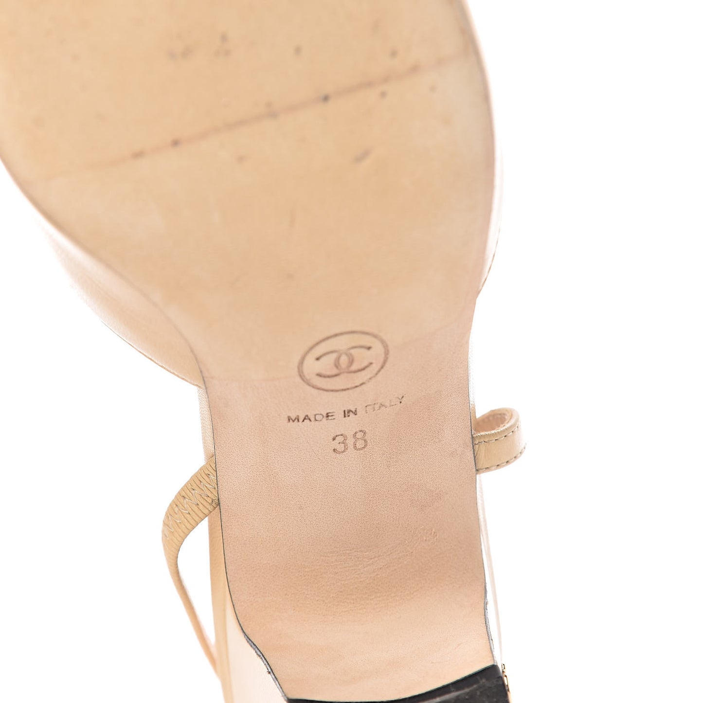 Goatskin Grosgrain Cap Toe CC Slingback Pumps 38 Beige Black