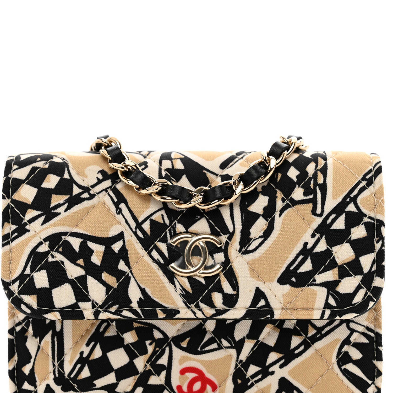 Chanel Canvas Check Flag Printed CC Clutch With Chain Beige Multicolor 5 of 10