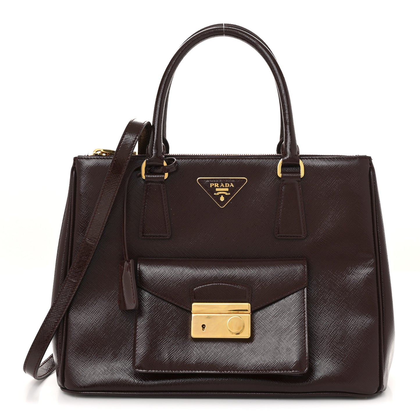 Saffiano Vernice Galleria Front Pocket Tote Cherry