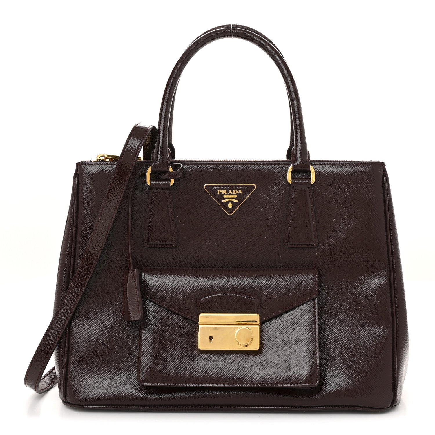 Prada Saffiano Vernice Galleria Front Pocket Tote Cherry 1 of 12