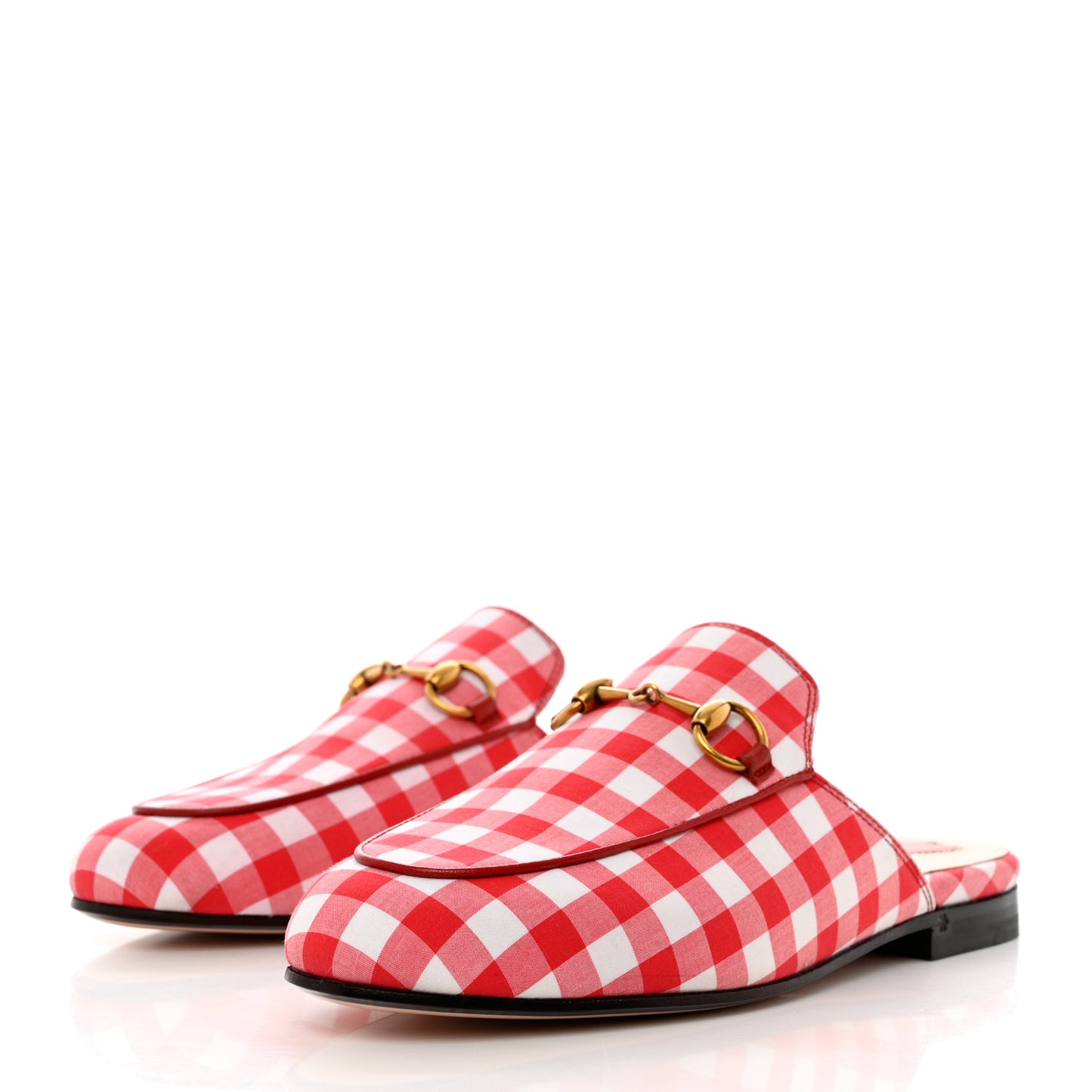 Cotton Gingham Womens Princetown Slippers 35 White Red