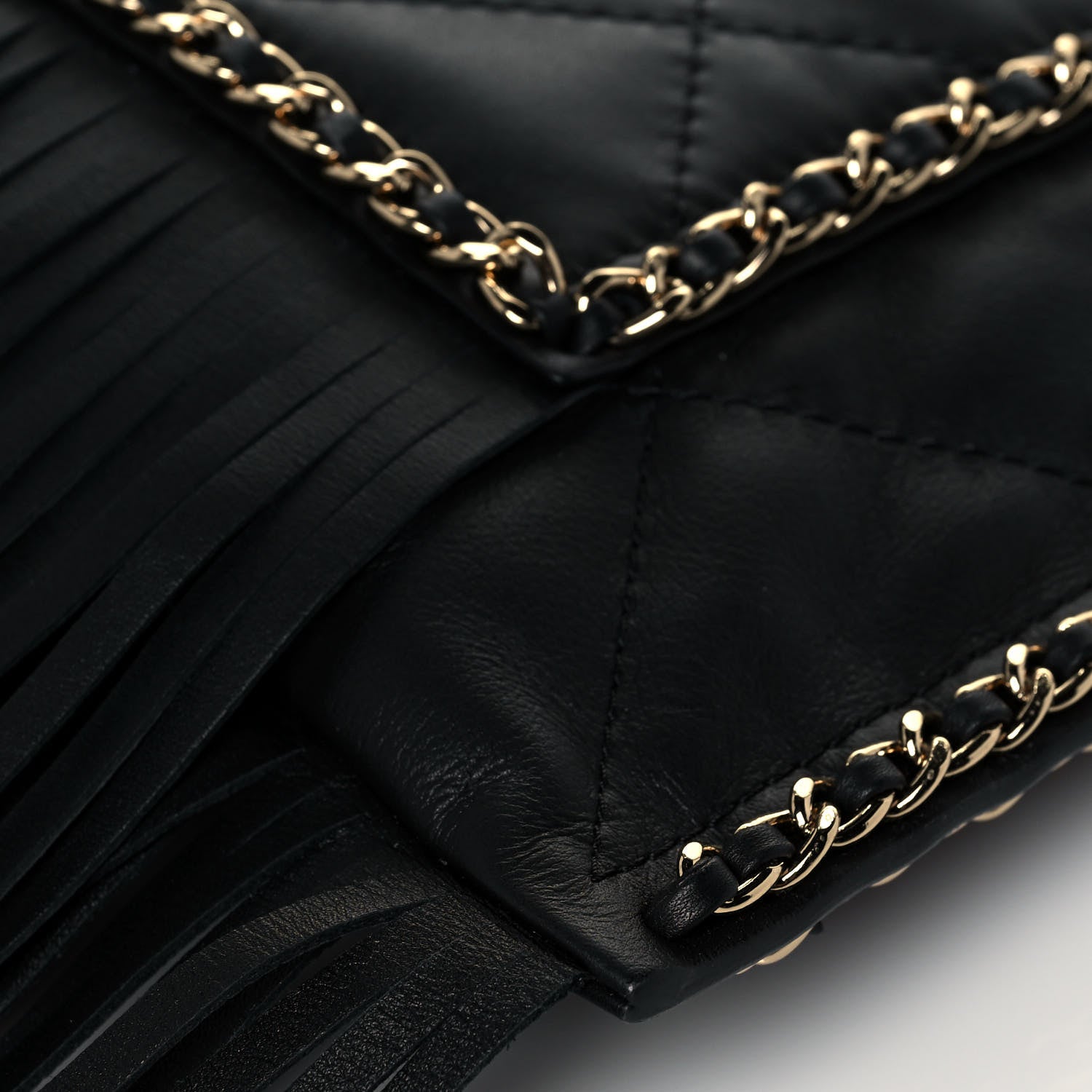Chanel Calfskin Quilted Fringe Small Shopping Bag Black 10 of 14