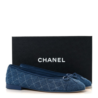 Chanel Washed Denim Quilted Cap Toe CC Ballerina Flats 39 Blue 10 of 10