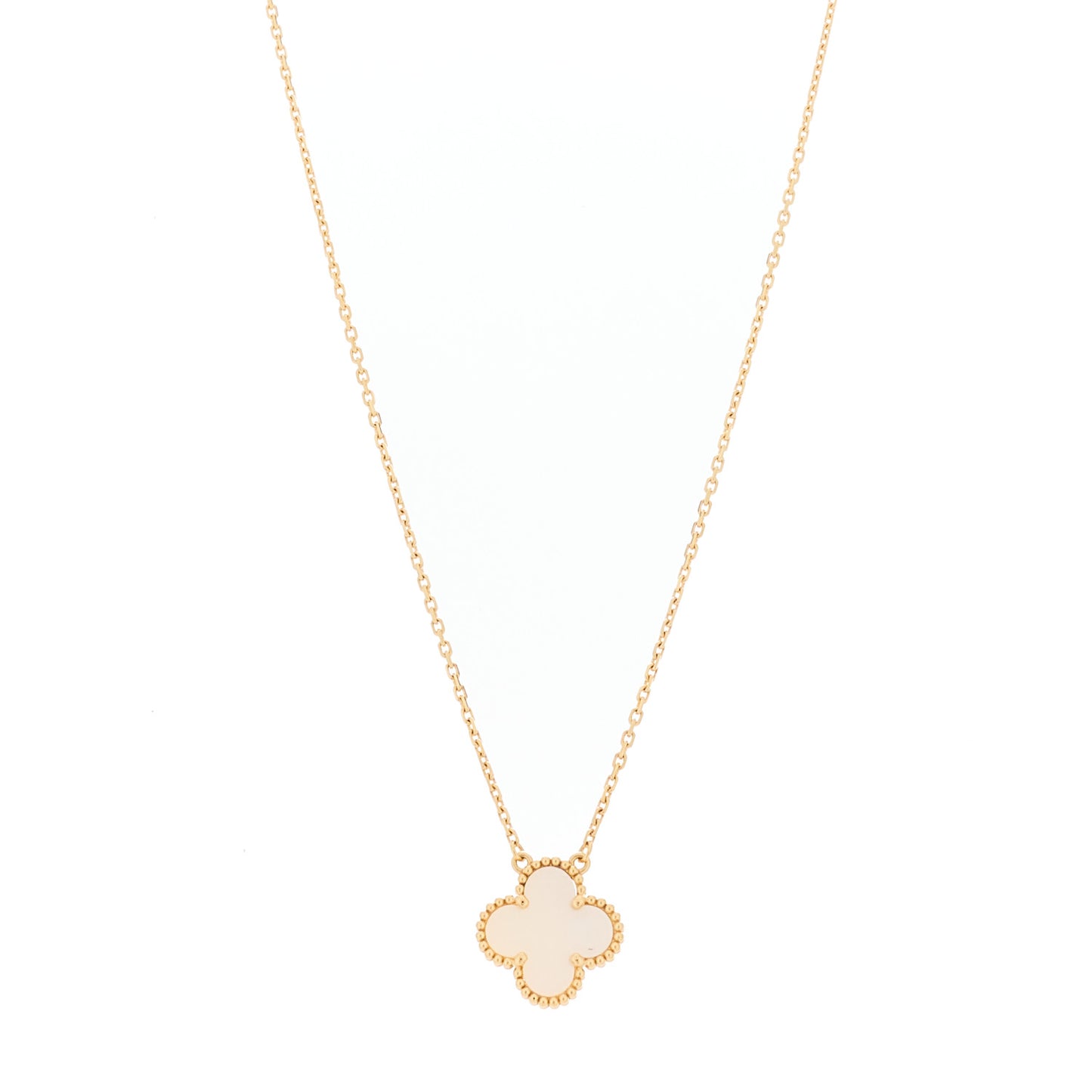 18K Yellow Gold Mother of Pearl Vintage Alhambra Pendant Necklace