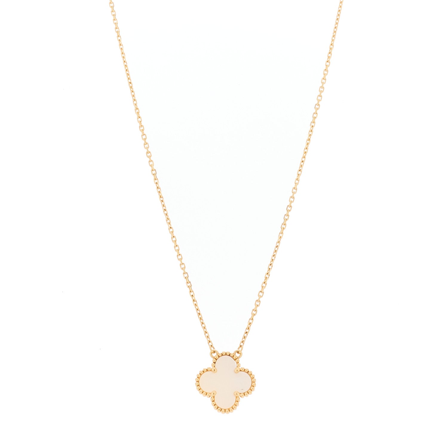 Van Cleef & Arpels 18K Yellow Gold Mother of Pearl Vintage Alhambra Pendant Necklace 1 of 6