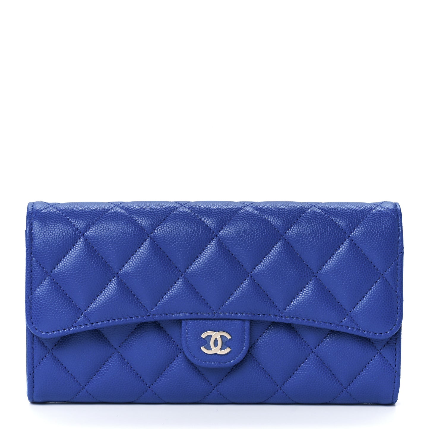 Caviar Quilted Large Gusset Flap Wallet Blue