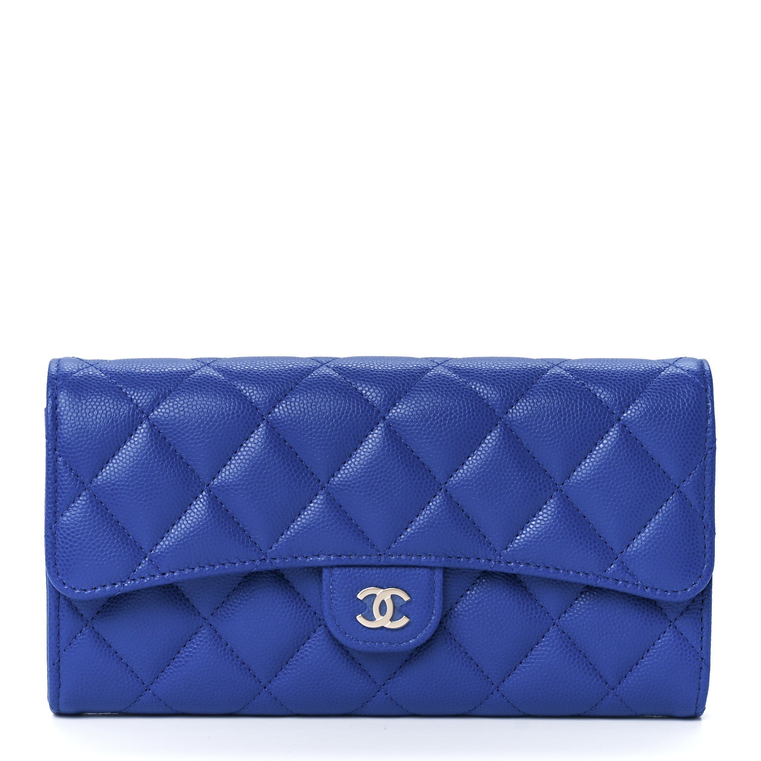 Chanel Caviar Quilted Large Gusset Flap Wallet Blue 1 of 13