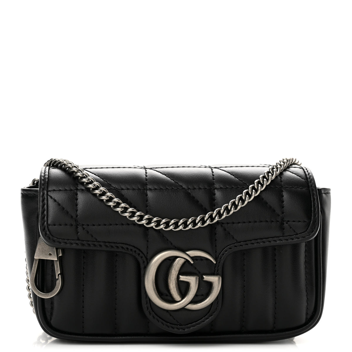 Gucci Calfskin Matelasse Aria Super Mini GG Marmont Shoulder Bag Black 1 of 11
