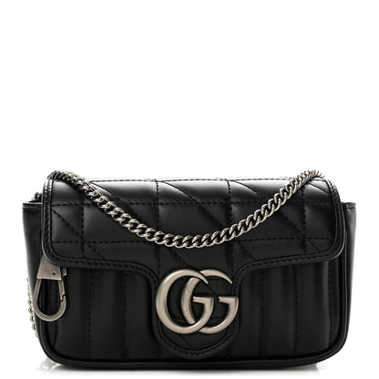 Gucci Calfskin Matelasse Aria Super Mini GG Marmont Shoulder Bag Black 1 of 11