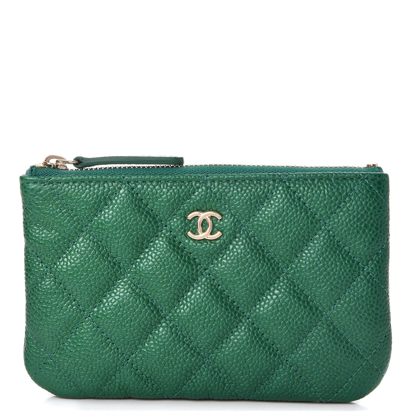 Caviar Quilted Small Cosmetic Case Green
