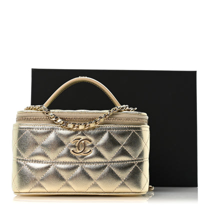 Chanel Metallic Caviar Quilted Trendy Handle Vanity Gold 10 of 10