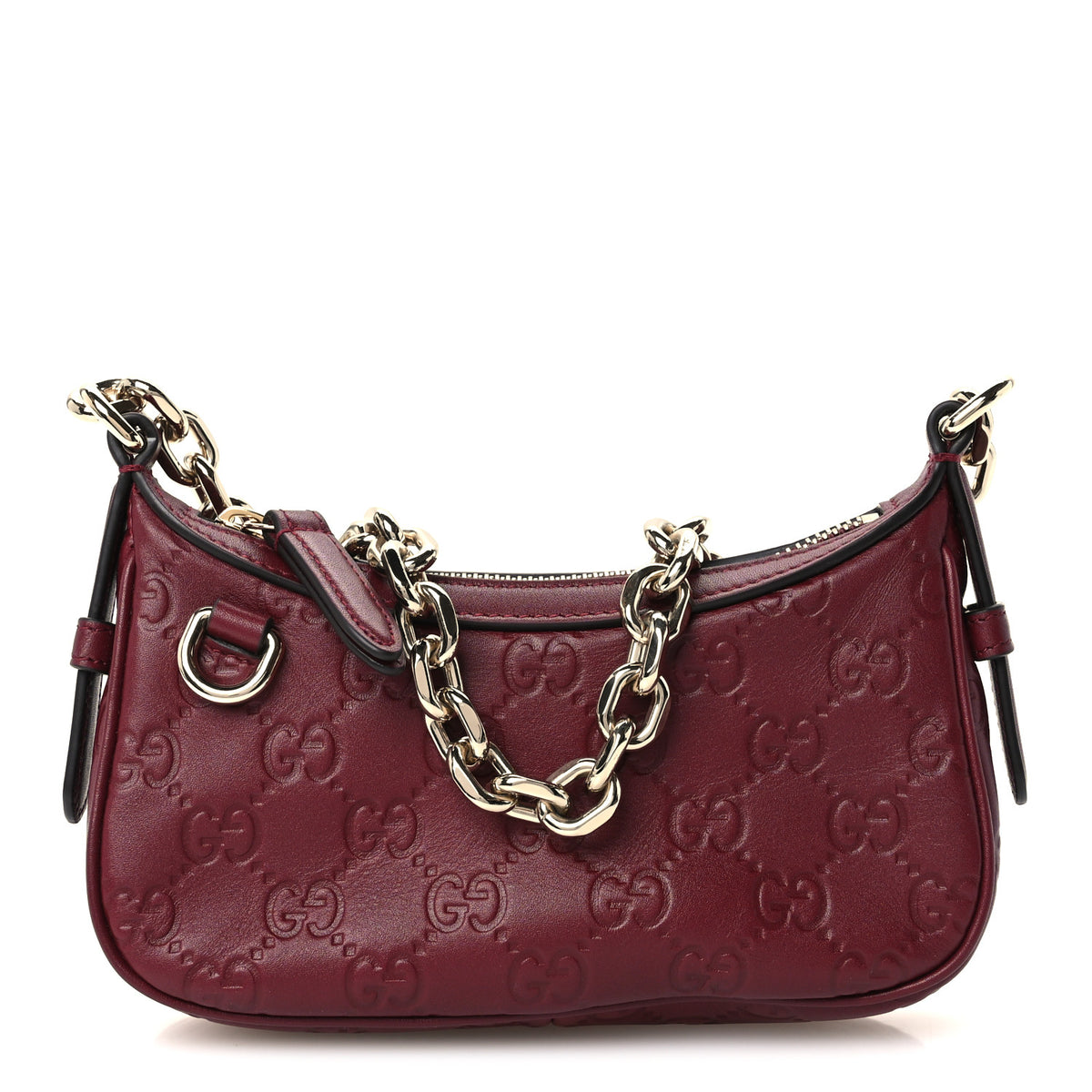 Gucci Lambskin Embossed Mini GG Half Moon Shoulder Bag Rosso Ancora 1 of 9