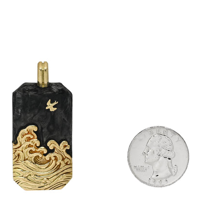 David Yurman 18K Yellow Gold Forged Carbon Wave Tag Pendant 2 of 4