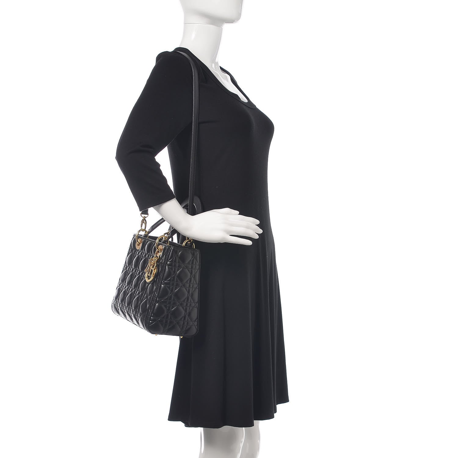Christian Dior Lambskin Cannage Medium Lady Dior Black 2 of 13