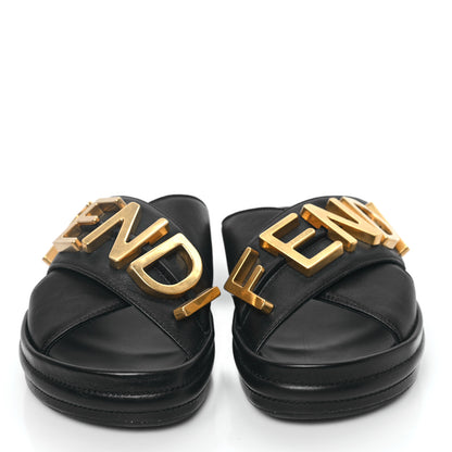 Fendi Vitello Womens Fendigraphy Slide Sandals 36 Black 2 of 10