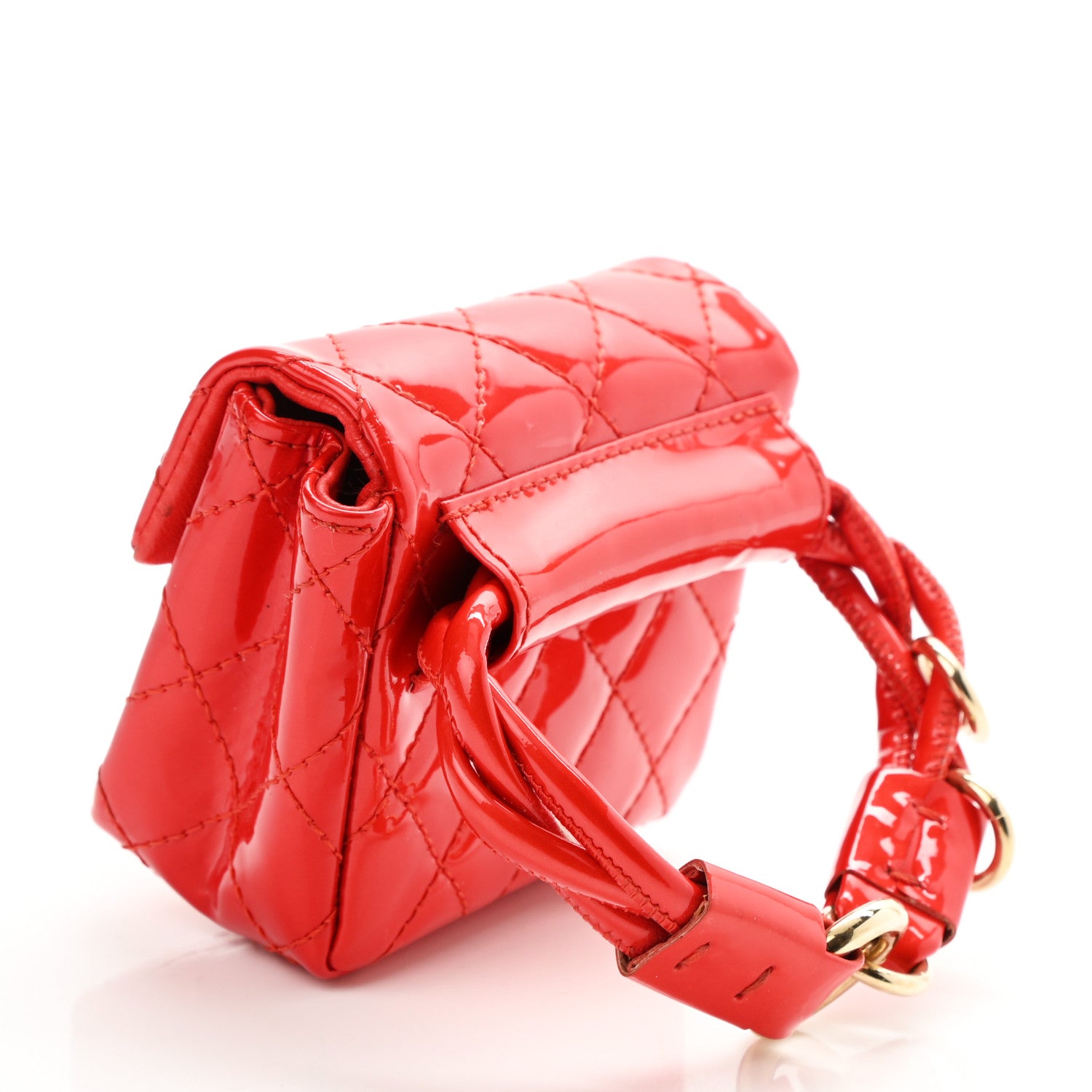 Chanel Patent Quilted 2.55 Ankle Wrist Bag Red 3 of 8