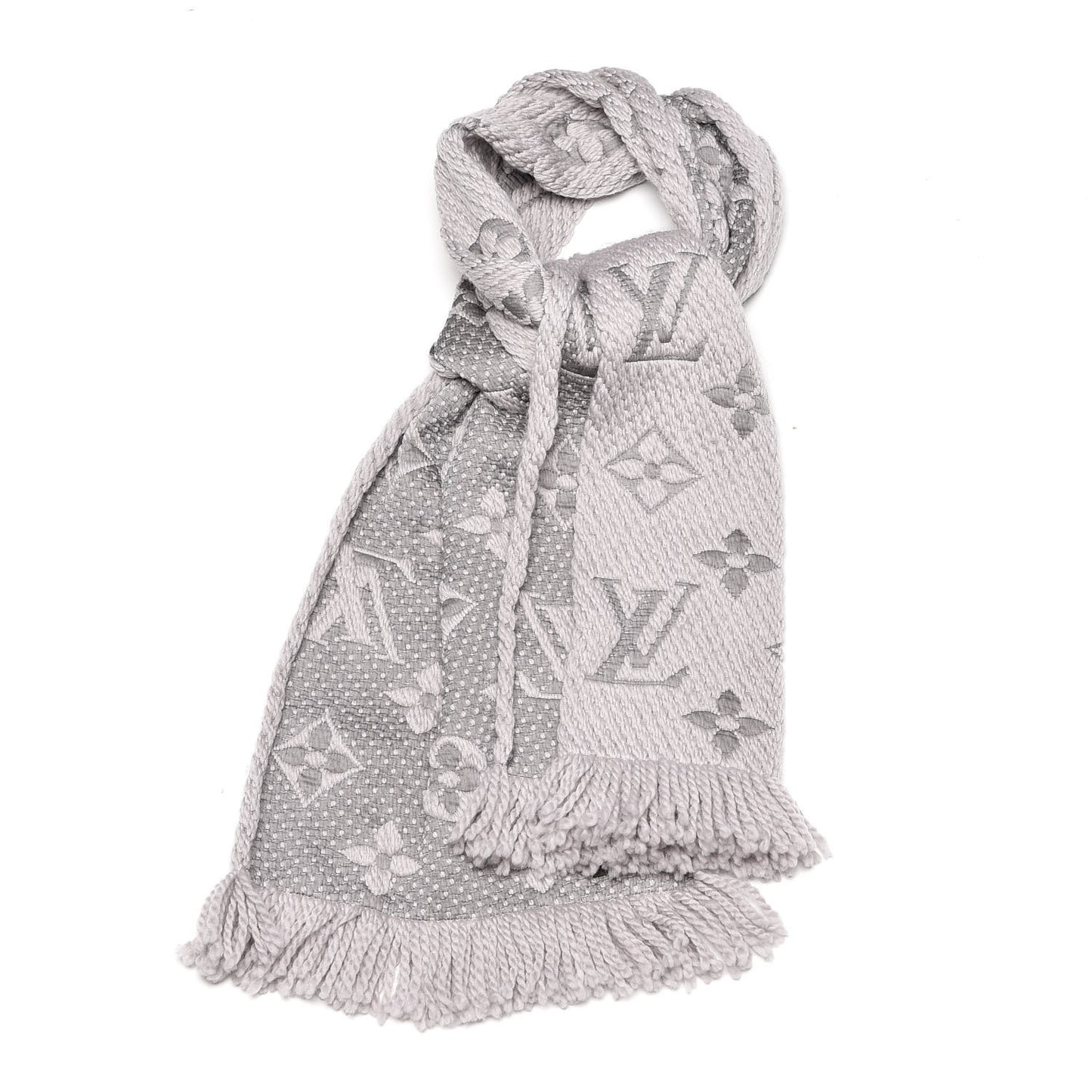 Wool Silk Logomania Scarf Pearl Grey